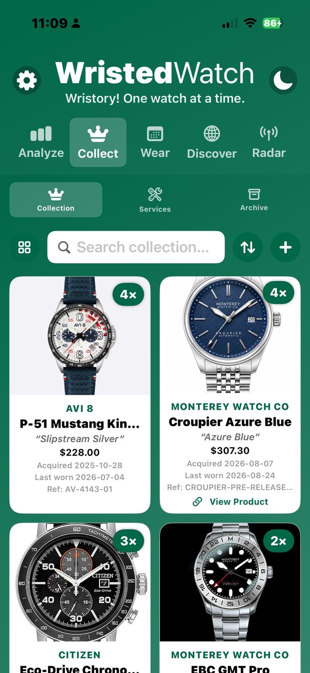 WristedWatch Collection grid on iPhone