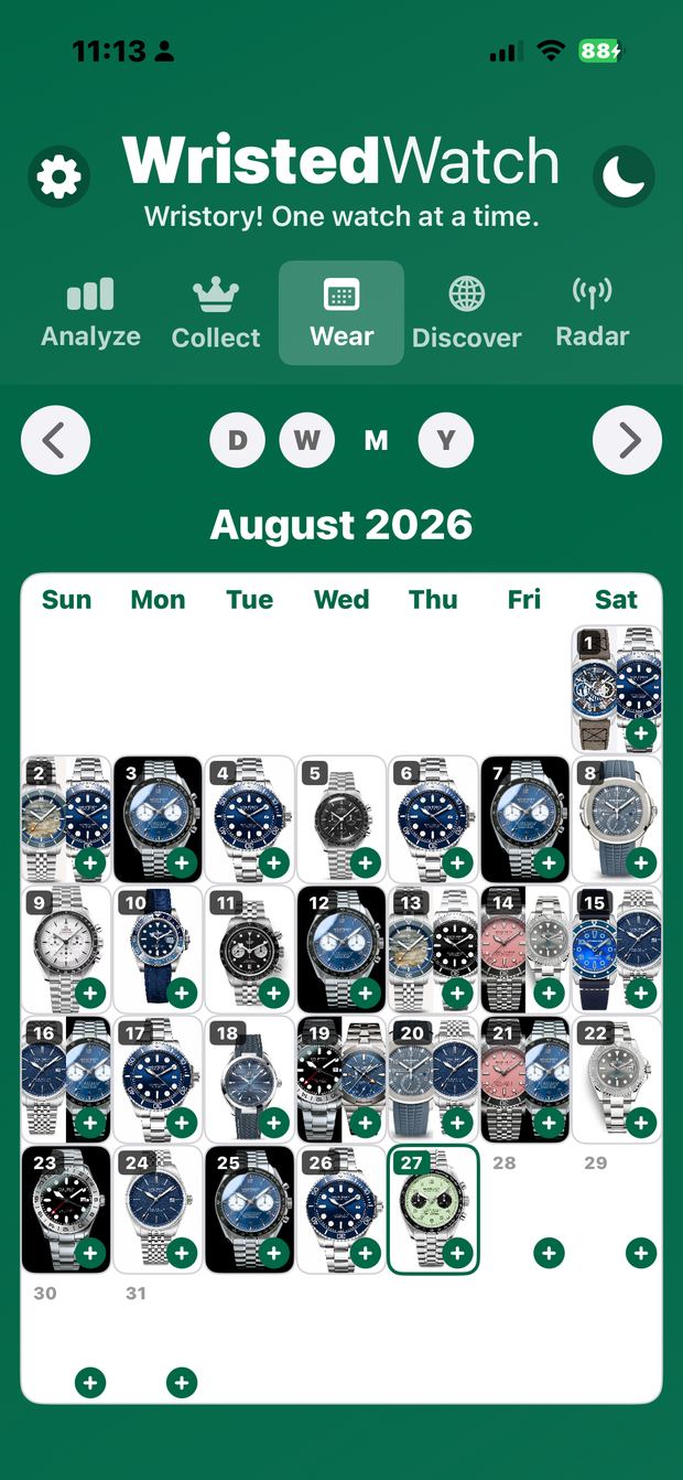 WristedWatch wear calendar month view on iPhone