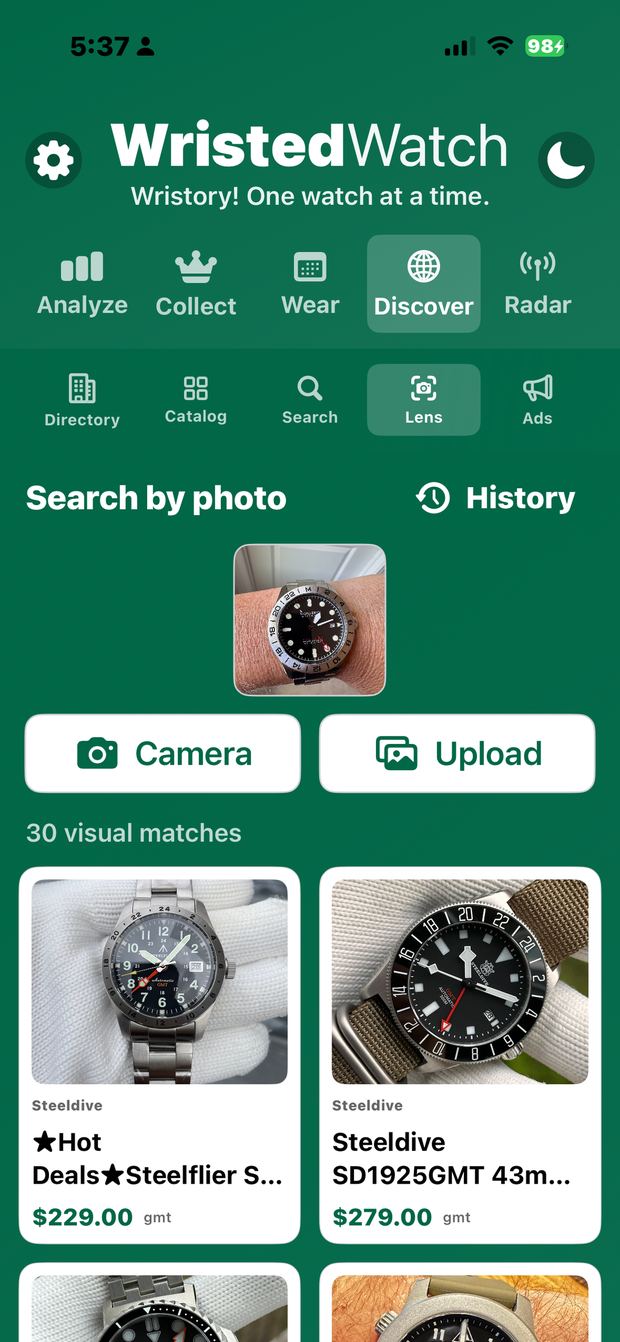 WristedWatch Lens photo search results on iPhone