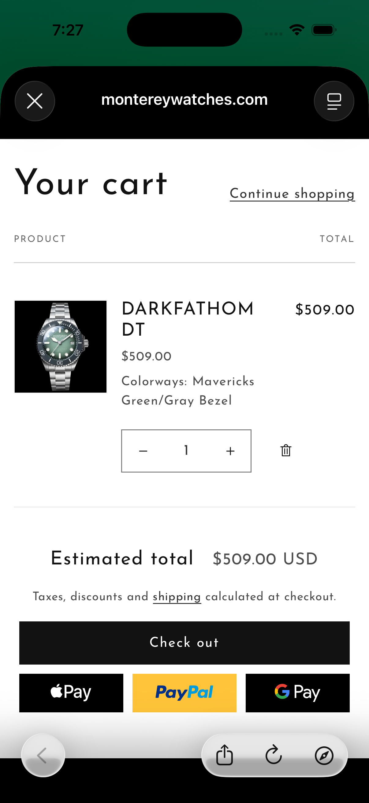 Brand shopping cart opened by Wrist It on iPhone